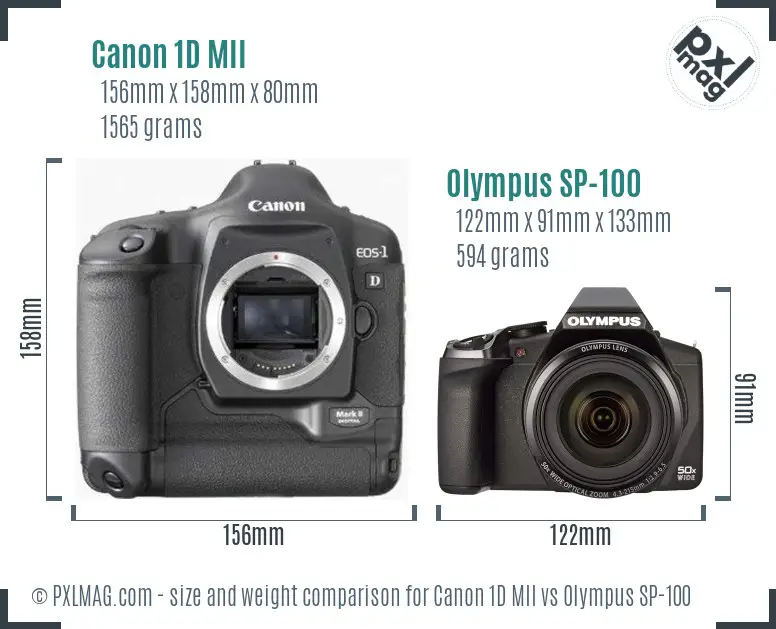 Canon 1D MII vs Olympus SP-100 size comparison