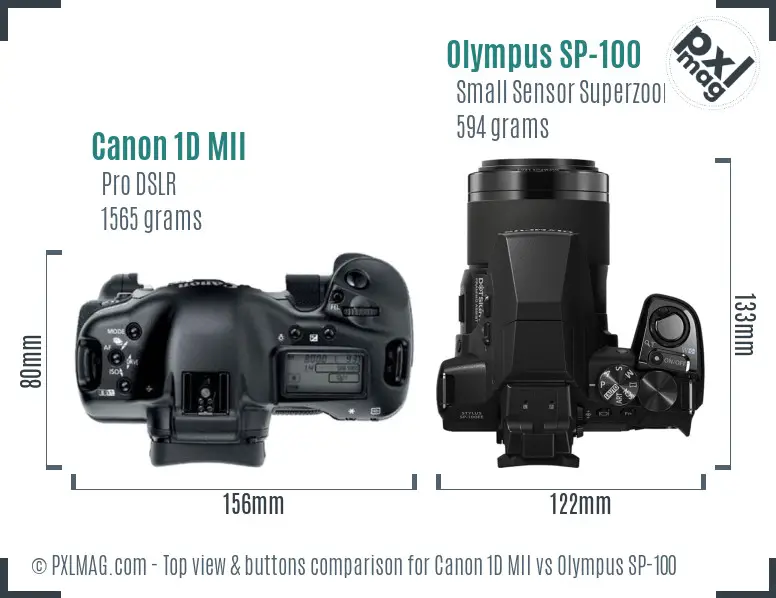 Canon 1D MII vs Olympus SP-100 top view buttons comparison