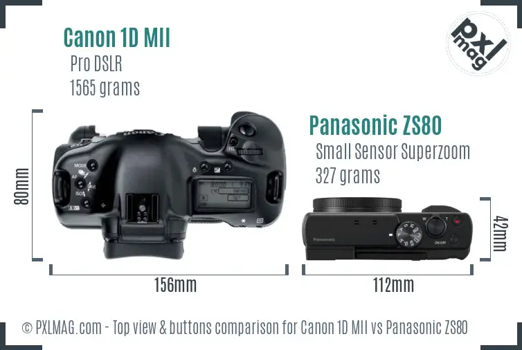 Canon 1D MII vs Panasonic ZS80 top view buttons comparison