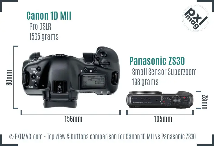 Canon 1D MII vs Panasonic ZS30 top view buttons comparison