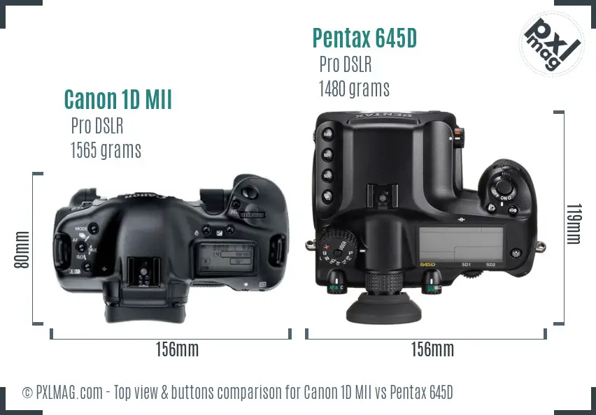 Canon 1D MII vs Pentax 645D top view buttons comparison