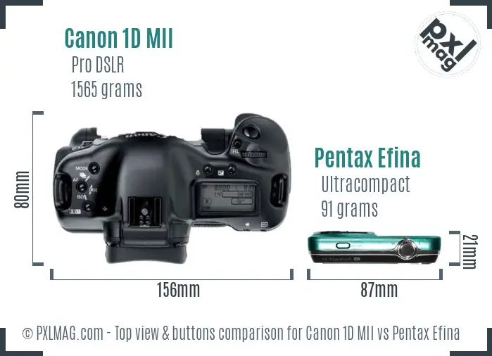 Canon 1D MII vs Pentax Efina top view buttons comparison