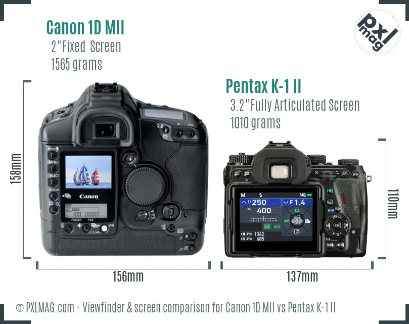 Canon 1D MII vs Pentax K-1 II Screen and Viewfinder comparison