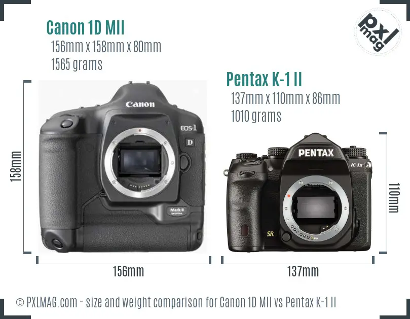 Canon 1D MII vs Pentax K-1 II size comparison