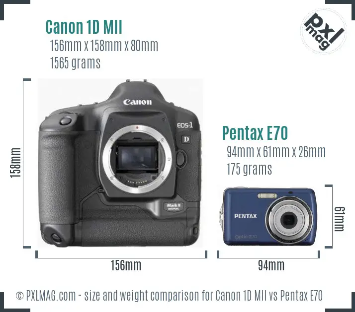 Canon 1D MII vs Pentax E70 size comparison
