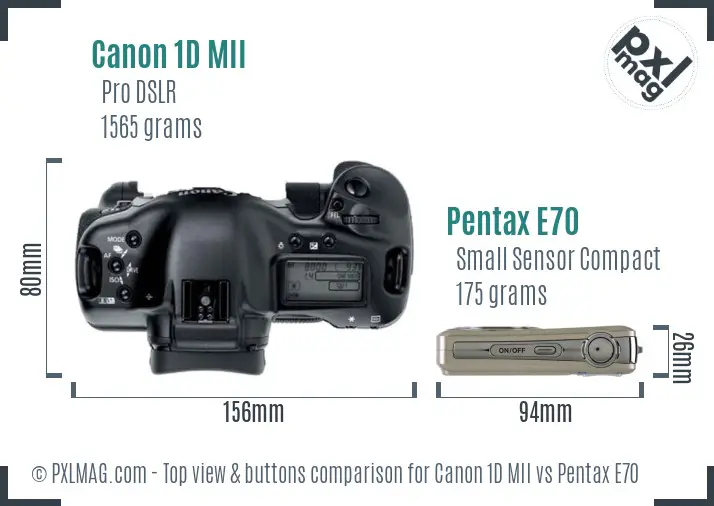 Canon 1D MII vs Pentax E70 top view buttons comparison