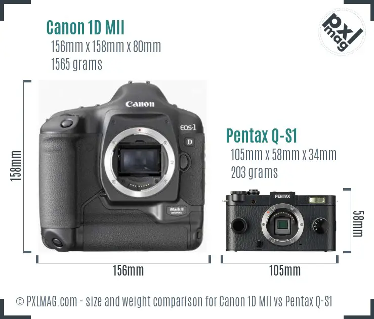 Canon 1D MII vs Pentax Q-S1 size comparison