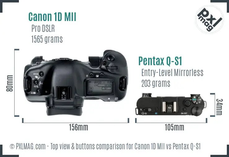 Canon 1D MII vs Pentax Q-S1 top view buttons comparison