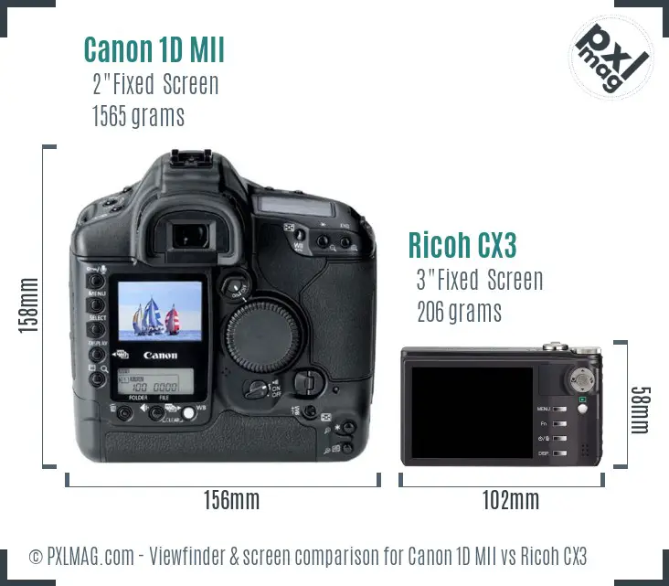 Canon 1D MII vs Ricoh CX3 Screen and Viewfinder comparison