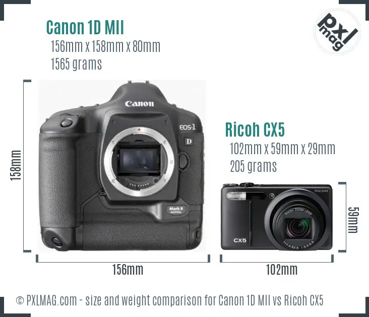 Canon 1D MII vs Ricoh CX5 size comparison
