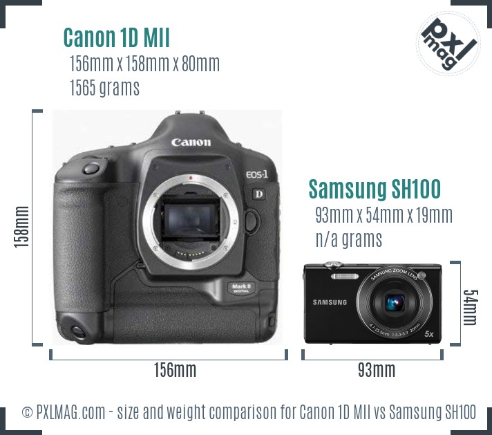 Canon 1D MII vs Samsung SH100 size comparison Canon 1D MII vs Samsung SH100 size comparison
