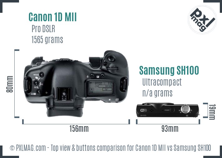 Canon 1D MII vs Samsung SH100 top view buttons comparison