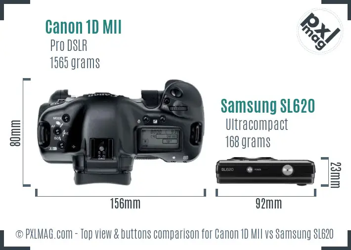 Canon 1D MII vs Samsung SL620 top view buttons comparison