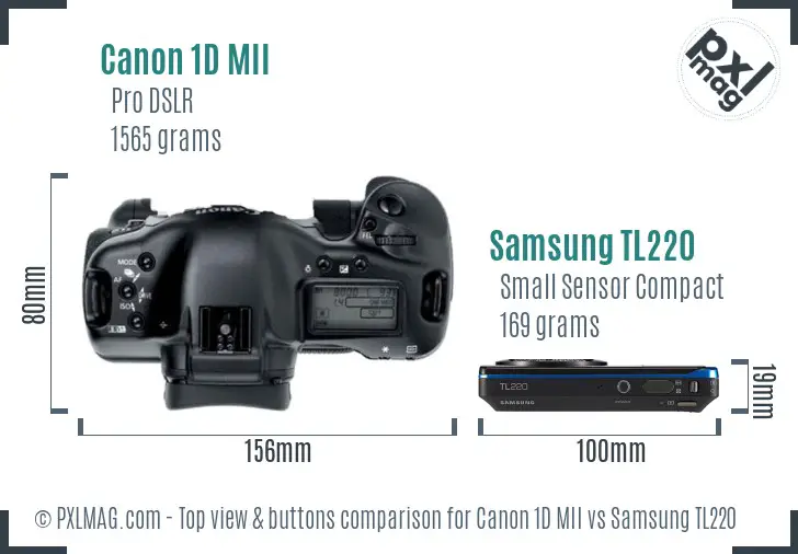 Canon 1D MII vs Samsung TL220 top view buttons comparison