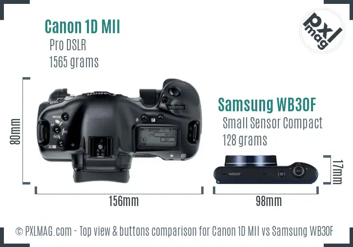 Canon 1D MII vs Samsung WB30F top view buttons comparison Canon 1D MII vs Samsung WB30F top view buttons comparison