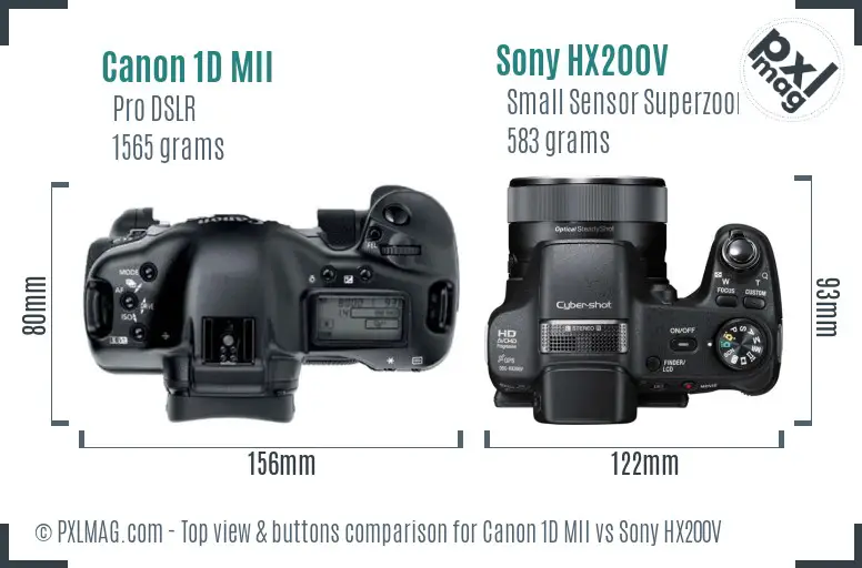 Canon 1D MII vs Sony HX200V top view buttons comparison