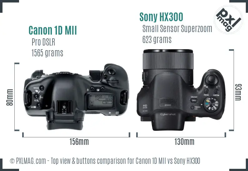 Canon 1D MII vs Sony HX300 top view buttons comparison