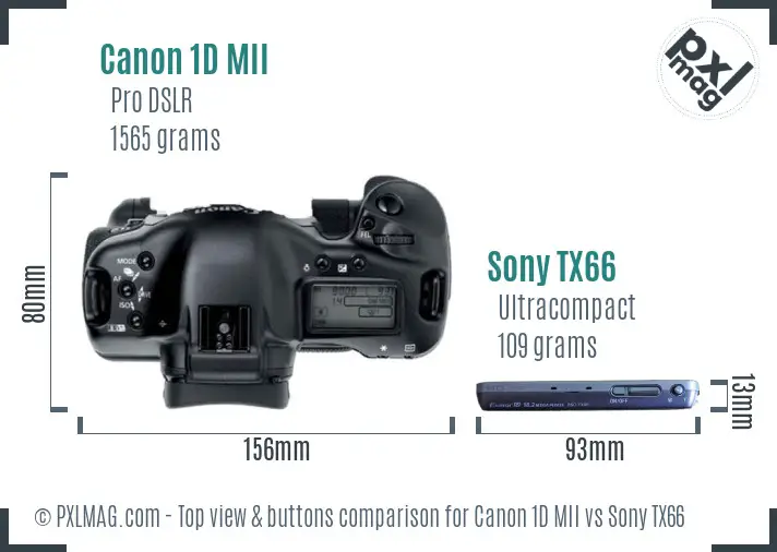 Canon 1D MII vs Sony TX66 top view buttons comparison
