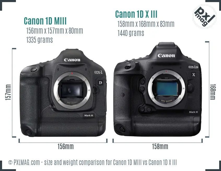 Canon 1D MIII vs Canon 1D X III size comparison