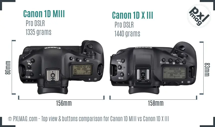 Canon 1D MIII vs Canon 1D X III top view buttons comparison
