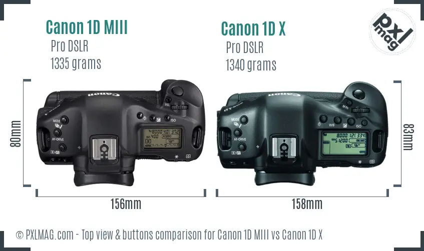 Canon 1D MIII vs Canon 1D X top view buttons comparison