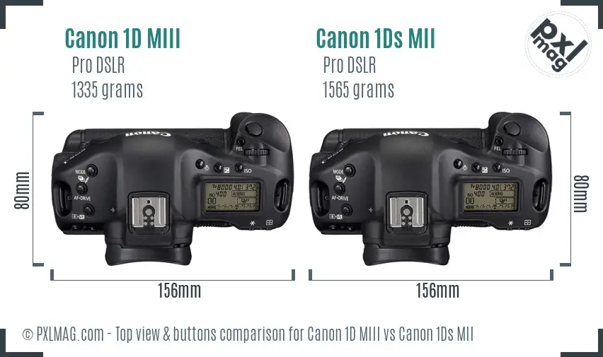 Canon 1D MIII vs Canon 1Ds MII top view buttons comparison
