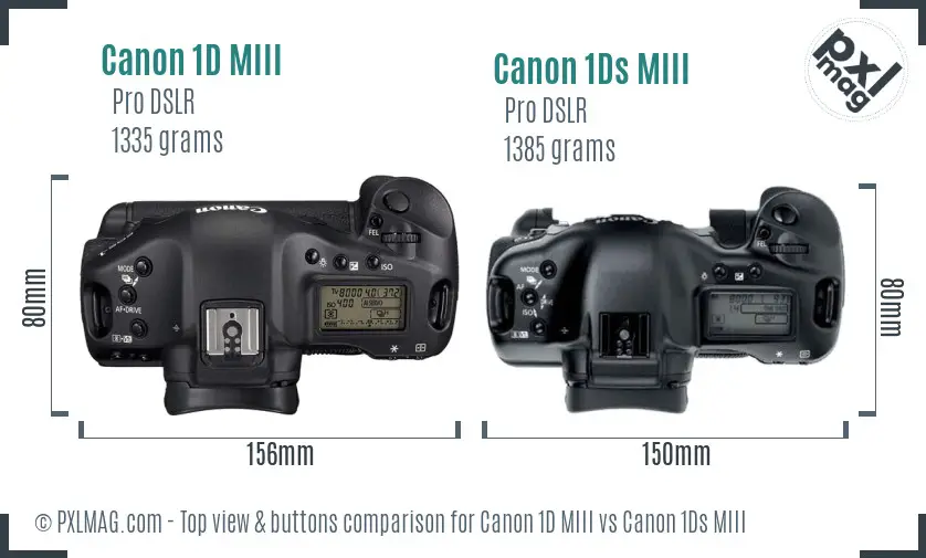 Canon 1D MIII vs Canon 1Ds MIII top view buttons comparison