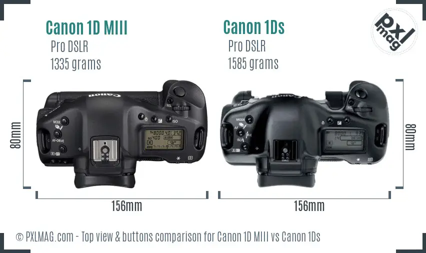 Canon 1D MIII vs Canon 1Ds top view buttons comparison