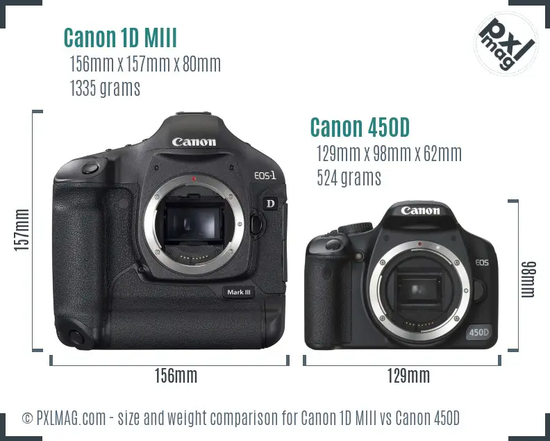 Canon 1D MIII vs Canon 450D size comparison