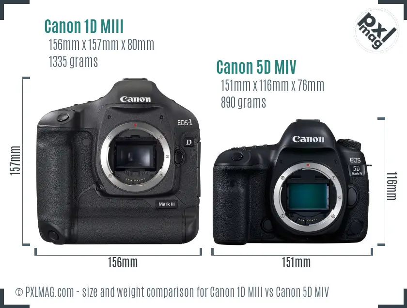 Canon 1D MIII vs Canon 5D MIV size comparison
