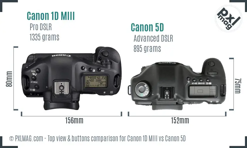 Canon 1D MIII vs Canon 5D top view buttons comparison Canon 1D MIII vs Canon 5D top view buttons comparison
