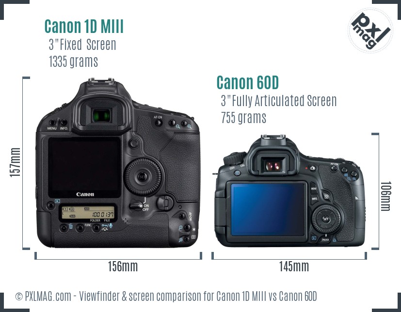 Canon 1D MIII vs Canon 60D Screen and Viewfinder comparison