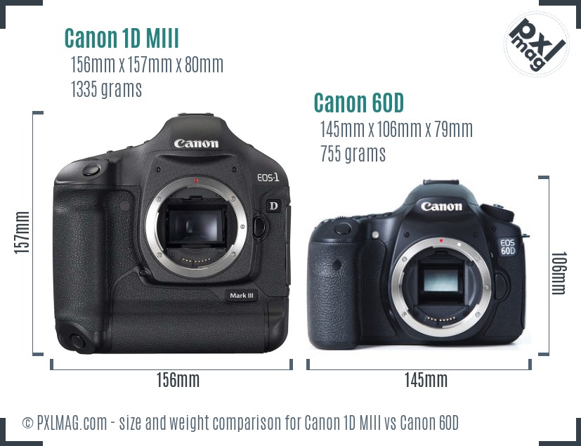 Canon 1D MIII vs Canon 60D size comparison Canon 1D MIII vs Canon 60D size comparison