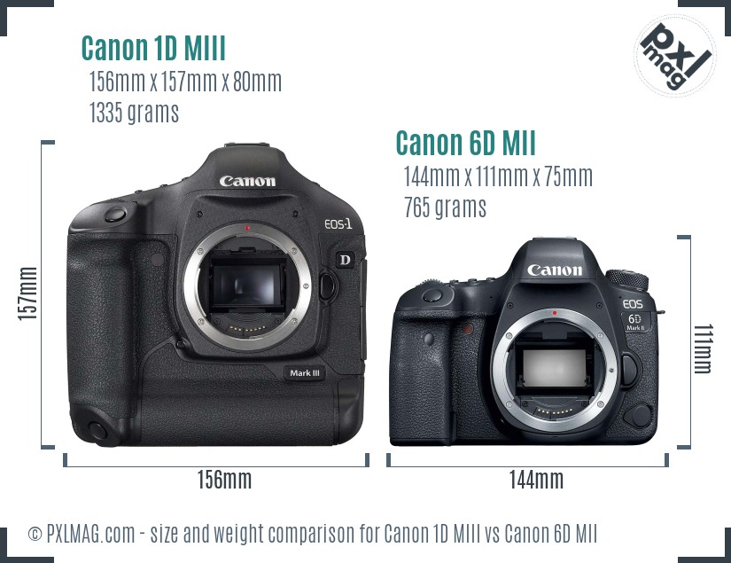 Canon 1D MIII vs Canon 6D MII size comparison