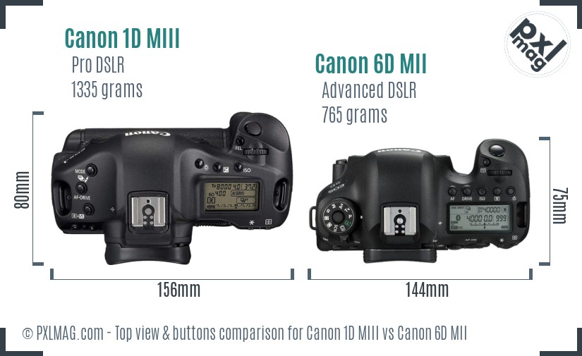Canon 1D MIII vs Canon 6D MII top view buttons comparison