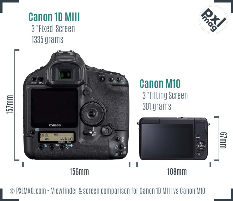 Canon 1D MIII vs Canon M10 Screen and Viewfinder comparison