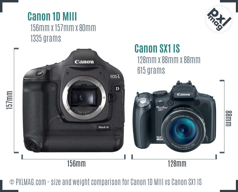 Canon 1D MIII vs Canon SX1 IS size comparison