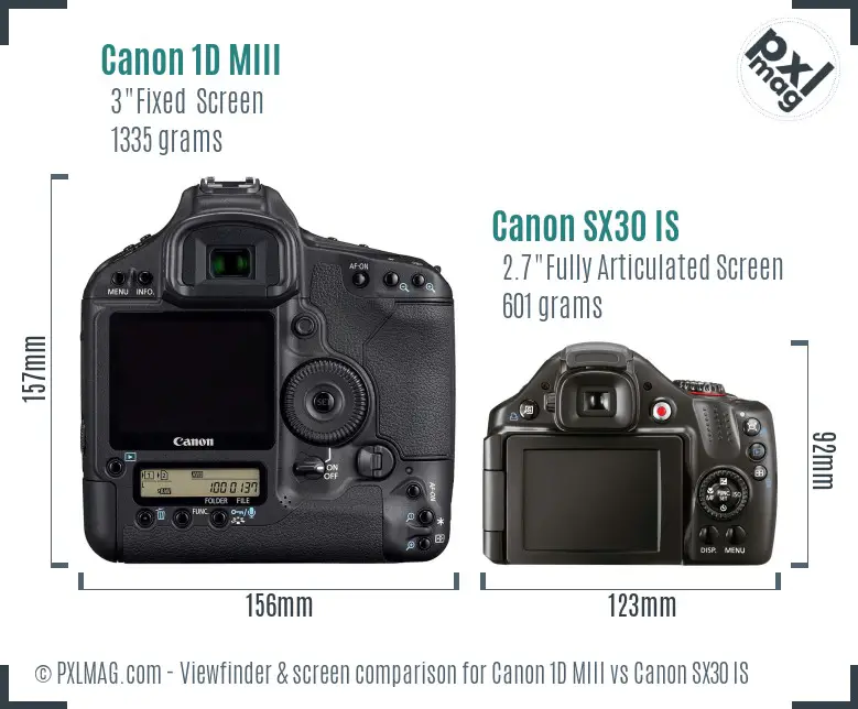 Canon 1D MIII vs Canon SX30 IS Screen and Viewfinder comparison