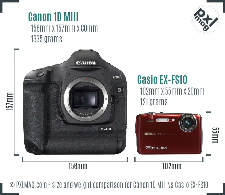 Canon 1D MIII vs Casio EX-FS10 size comparison