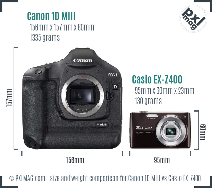 Canon 1D MIII vs Casio EX-Z400 size comparison