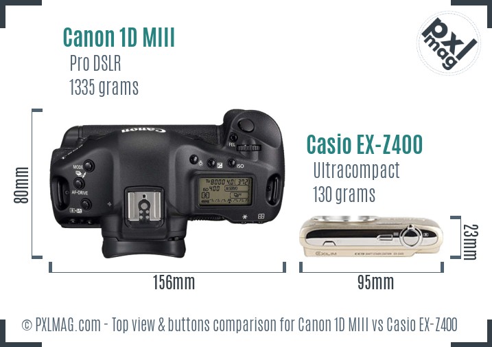 Canon 1D MIII vs Casio EX-Z400 top view buttons comparison