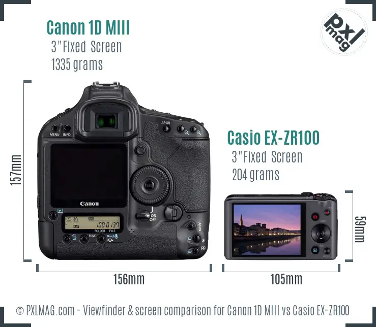 Canon 1D MIII vs Casio EX-ZR100 Screen and Viewfinder comparison