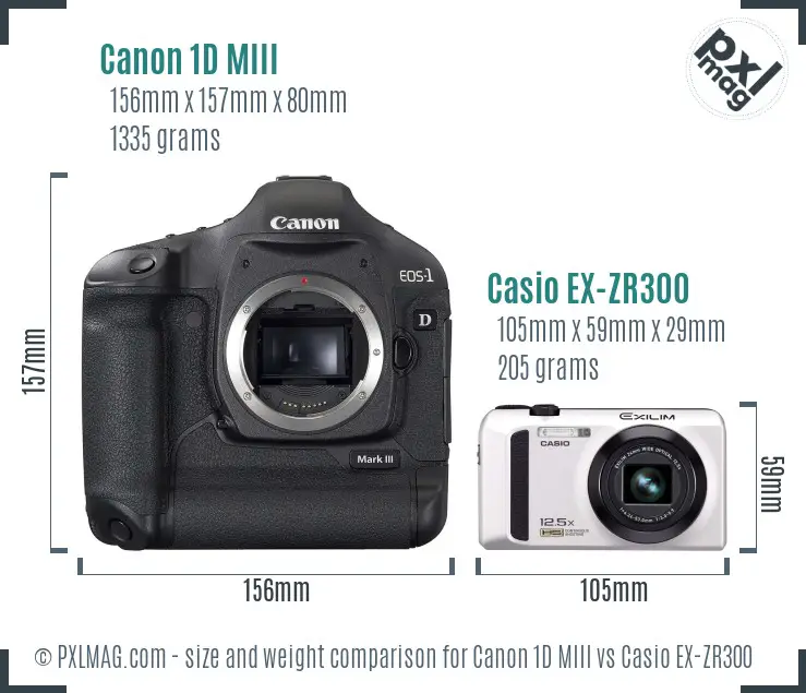 Canon 1D MIII vs Casio EX-ZR300 size comparison