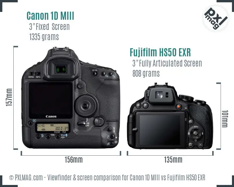 Canon 1D MIII vs Fujifilm HS50 EXR Screen and Viewfinder comparison