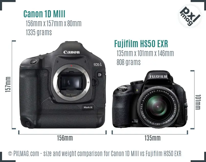 Canon 1D MIII vs Fujifilm HS50 EXR size comparison