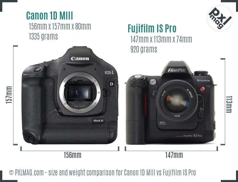 Canon 1D MIII vs Fujifilm IS Pro size comparison