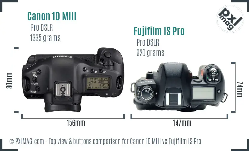 Canon 1D MIII vs Fujifilm IS Pro top view buttons comparison