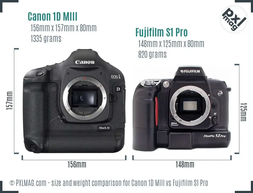 Canon 1D MIII vs Fujifilm S1 Pro size comparison