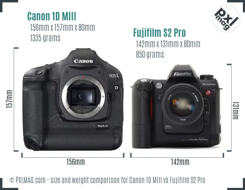 Canon 1D MIII vs Fujifilm S2 Pro size comparison