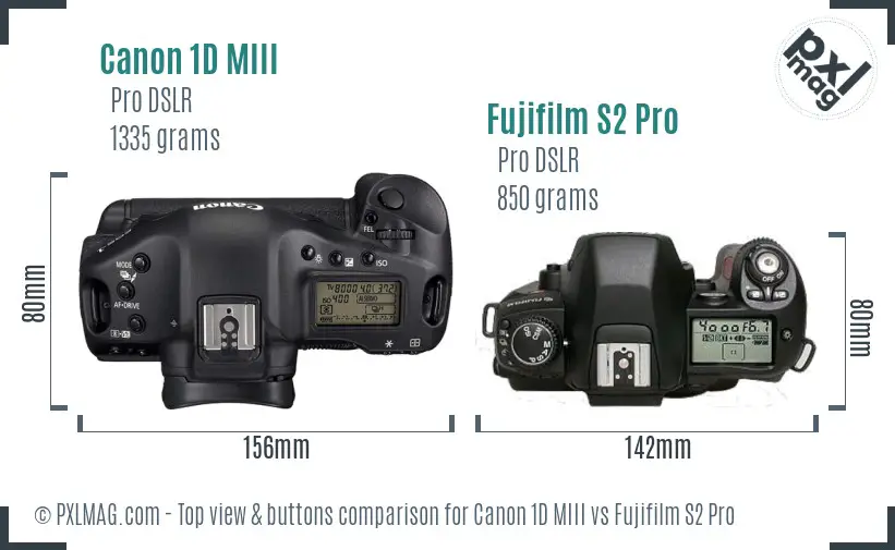 Canon 1D MIII vs Fujifilm S2 Pro top view buttons comparison